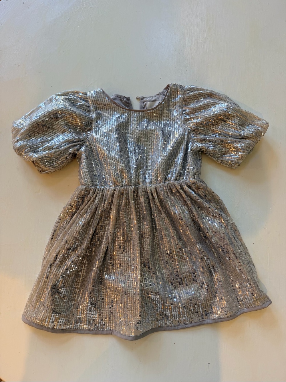 H&M Silver Sequin Puff-Sleeve Party Dress
